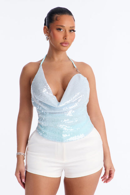 Rio De Janeiro Sequin Halter Top - Blue