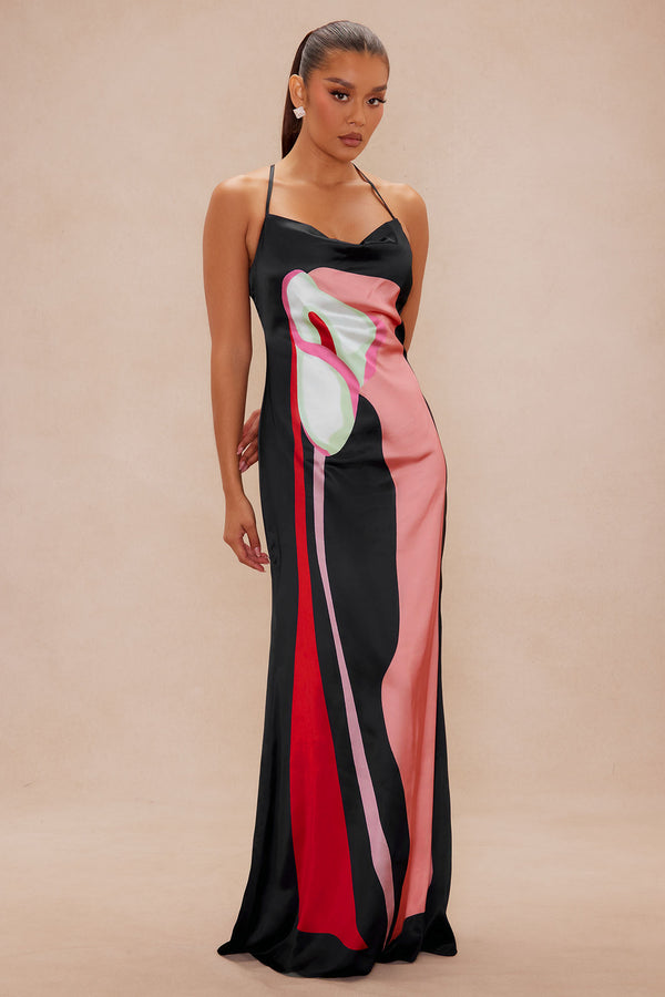 Tyla Satin Maxi Dress - Black/combo