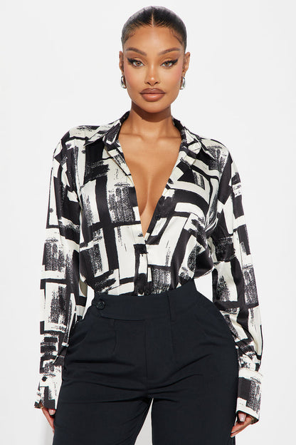 Track Record Satin Printed Shirt - Black/White