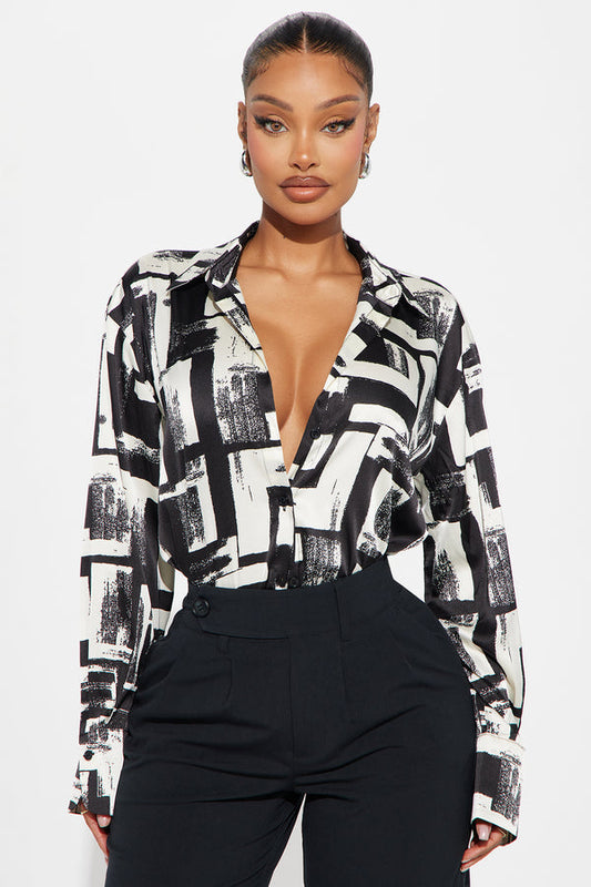 Track Record Satin Printed Shirt - Black/White