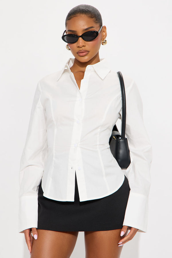 Too Much Fun Lace Up Poplin Shirt - White