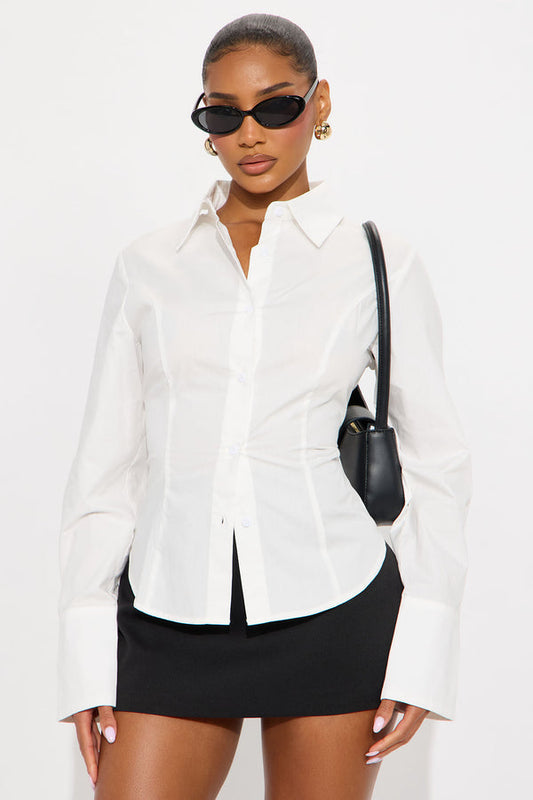 Too Much Fun Lace Up Poplin Shirt - White
