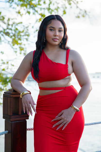 Two Piece Skirt Set - Red
