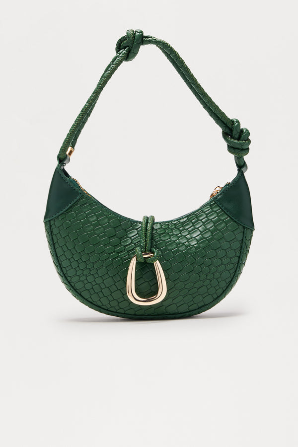 Nock Knot Faux Leather Shoulder Handbag - Green