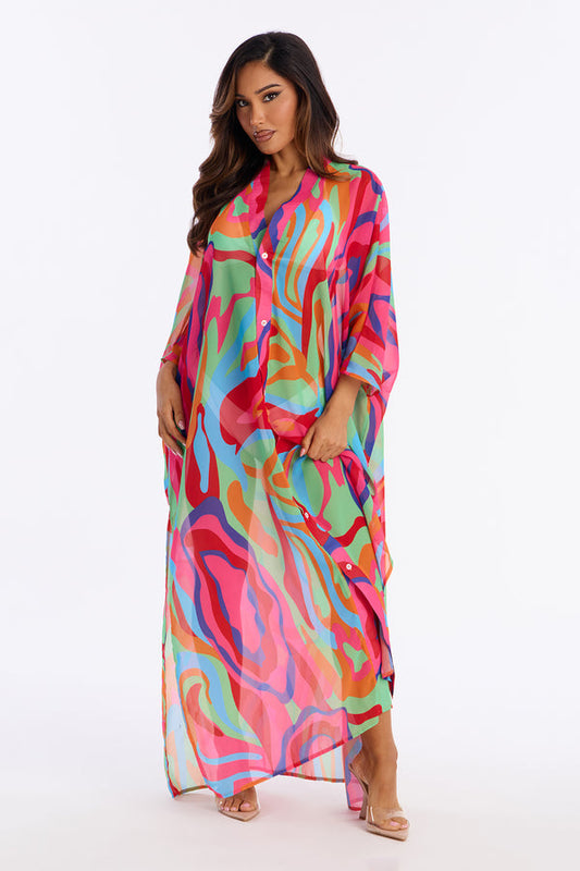 Kairi Cover Up Maxi Kaftan Dress - Multi