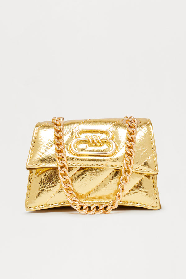 Go Crazy For It Quilted Faux Leather Handbag - Gold