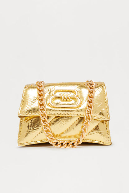 Go Crazy For It Quilted Faux Leather Handbag - Gold