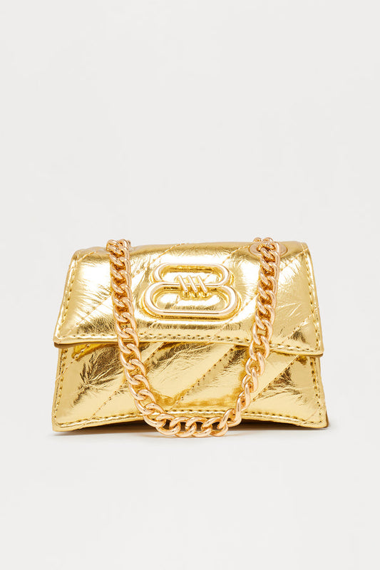 Go Crazy For It Quilted Faux Leather Handbag - Gold