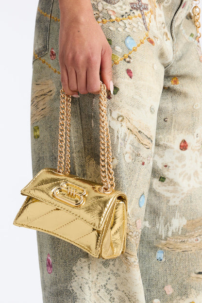 Go Crazy For It Quilted Faux Leather Handbag - Gold