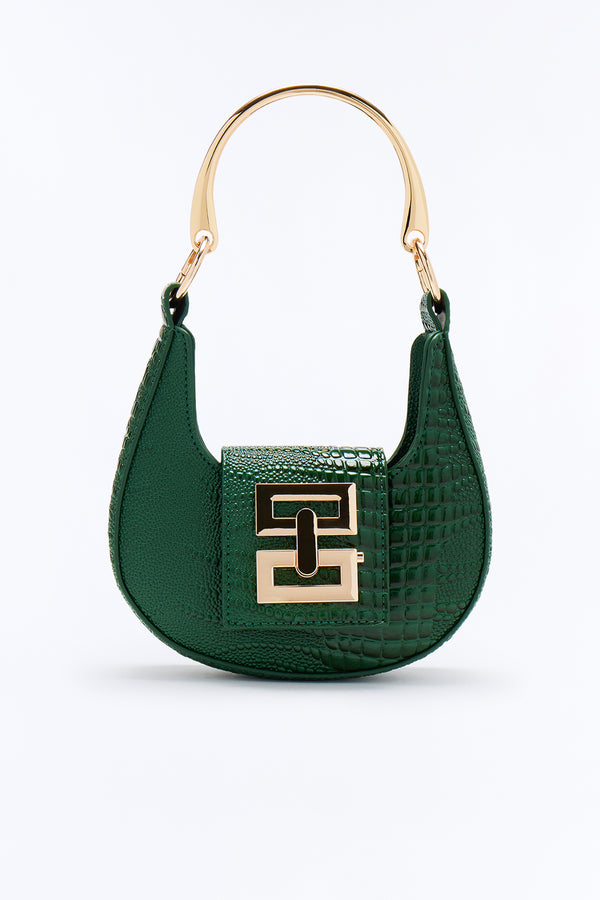 Bonus Points Embossed Croc Satchel Bag - Olive