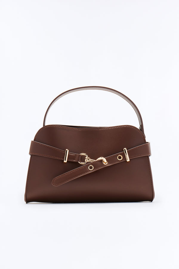 Layton Faux Leather Satchel Bag - Brown