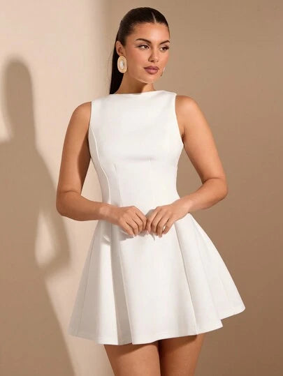 Pleated White Sunset Mini Dress