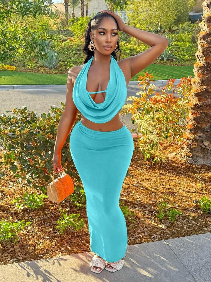 Aqua Cascade Long Dress