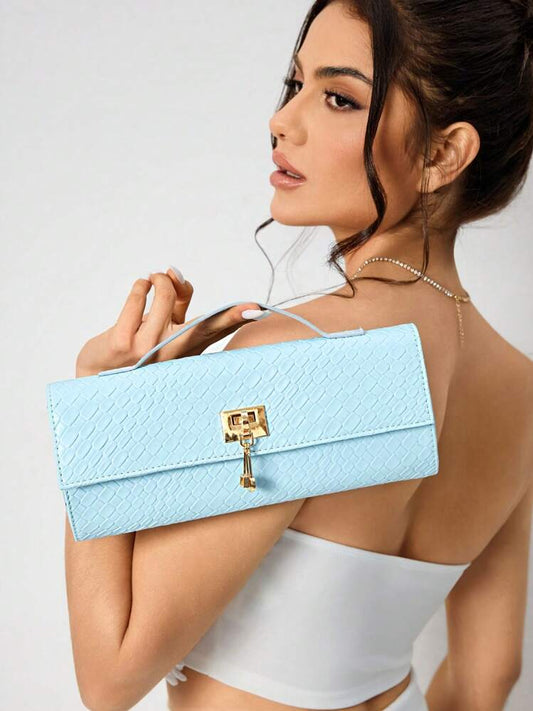 Baby Blue Woven Top Handle Bag