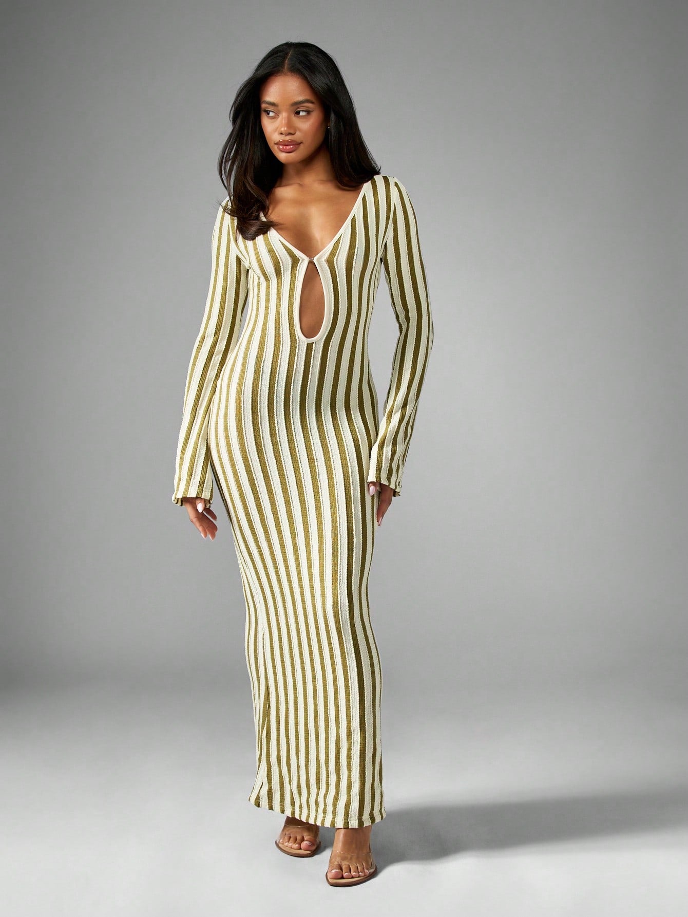 Stripe Keyhole Sheer Maxi Beach Cover Up - Multicolor