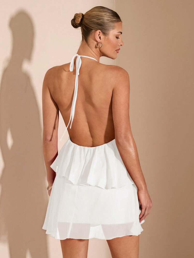 Lotus Chiffon Mini Dress - White