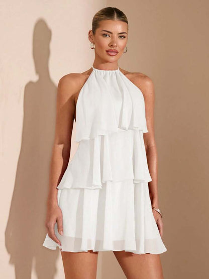 Lotus Chiffon Mini Dress - White