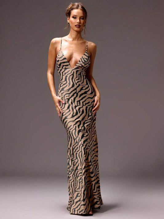 Musera Zebra Striped Maxi Dress - Yellow