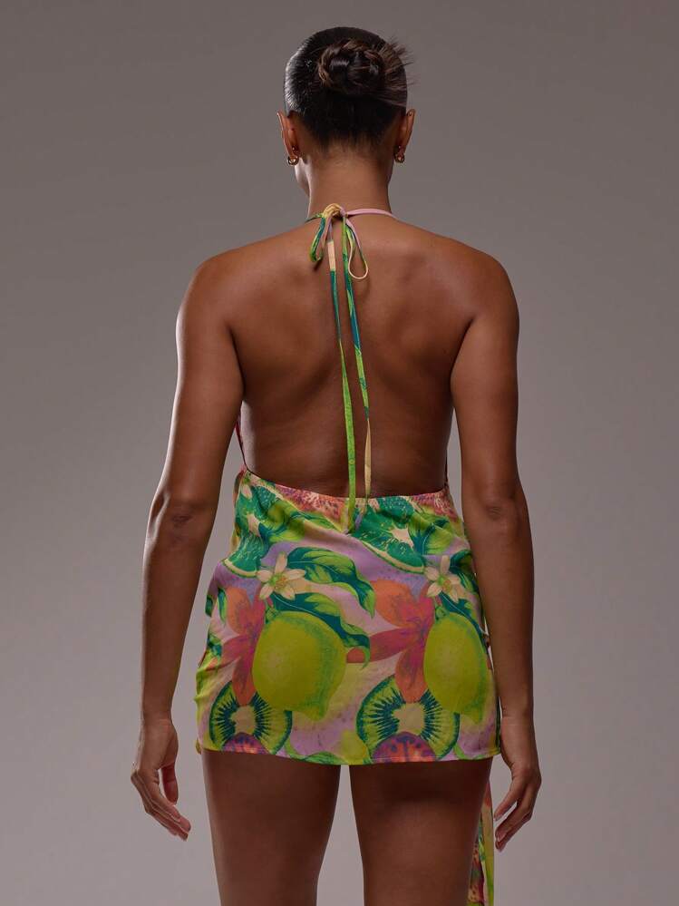 Halter V Plunge Mini Dress - Multicolor