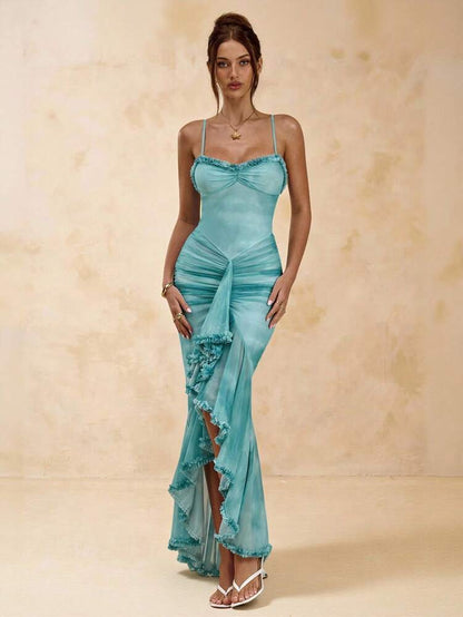 Blue High Slit Maxi Dress