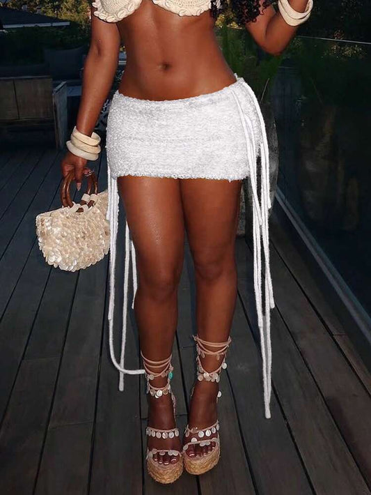Amber Tassel Waist Skirt - White