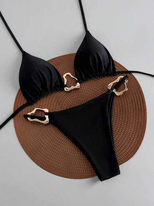 Noir Luxe Buckle Bikini - Black