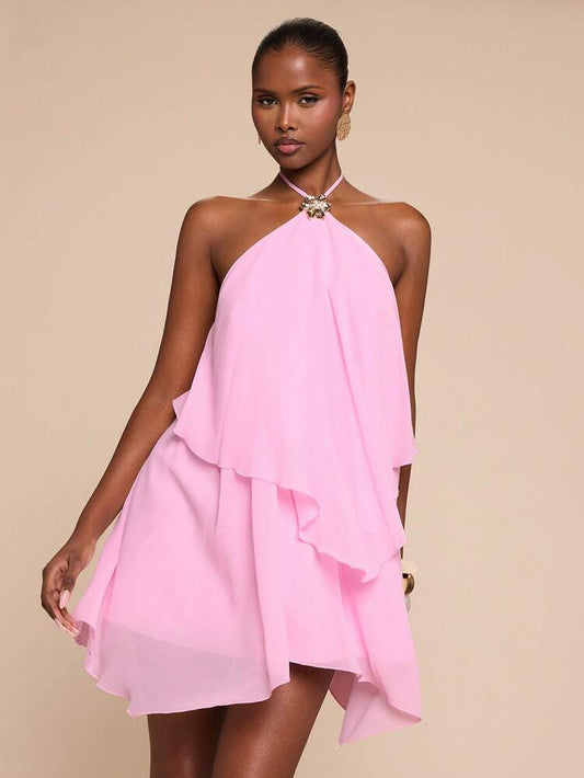 Pink Ruffle Mini Dress