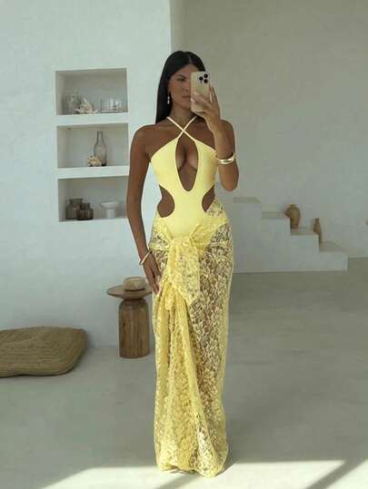 Yellow Cutout One Piece Swimsuit