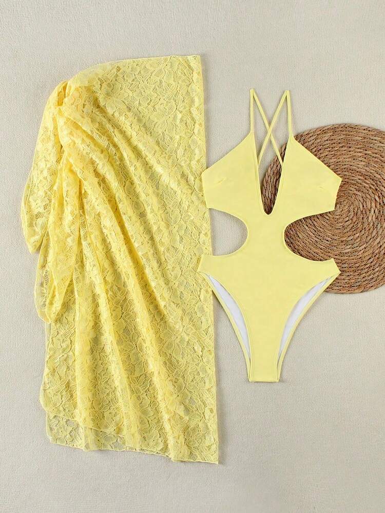 Yellow Cutout One Piece Swimsuit