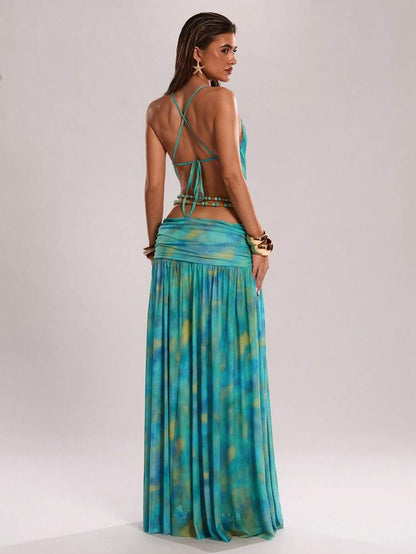 Green Strap Backless Maxi Dress
