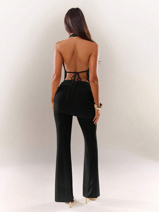 Black Deep V Pant Set