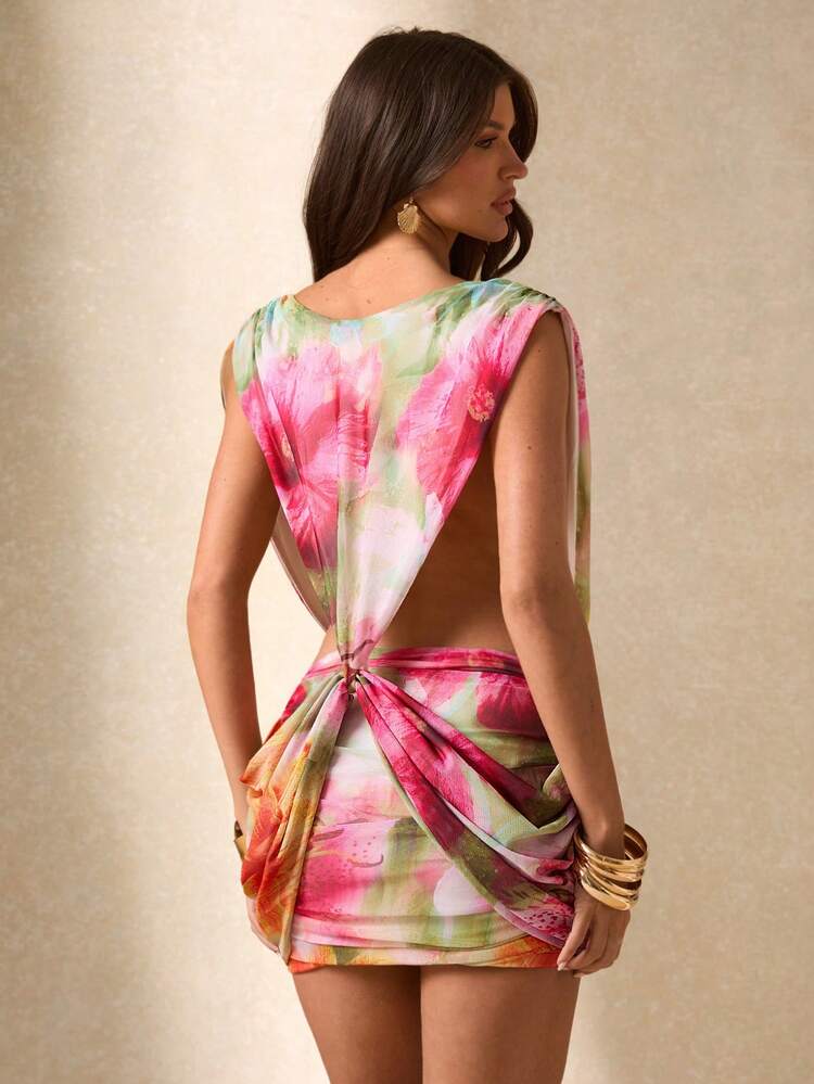 Multicolor Plunge Neck Dress
