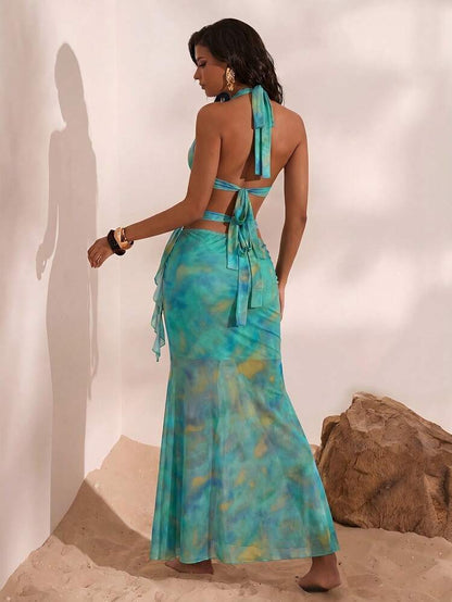 Turquoise Cross Strap Maxi Dress