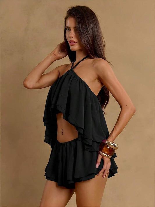 Midnight Muse Ruffle Mini Dress - Black