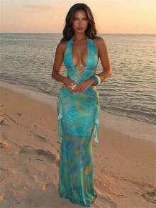 Turquoise Cross Strap Maxi Dress