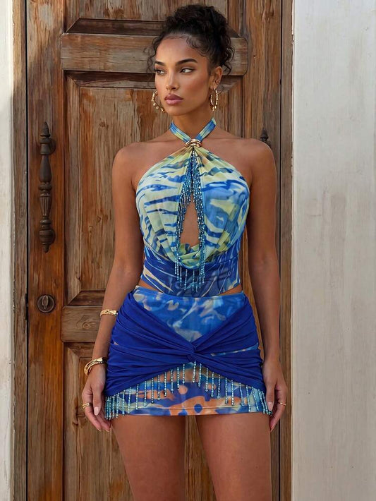 Blue Fringe Mini Dress