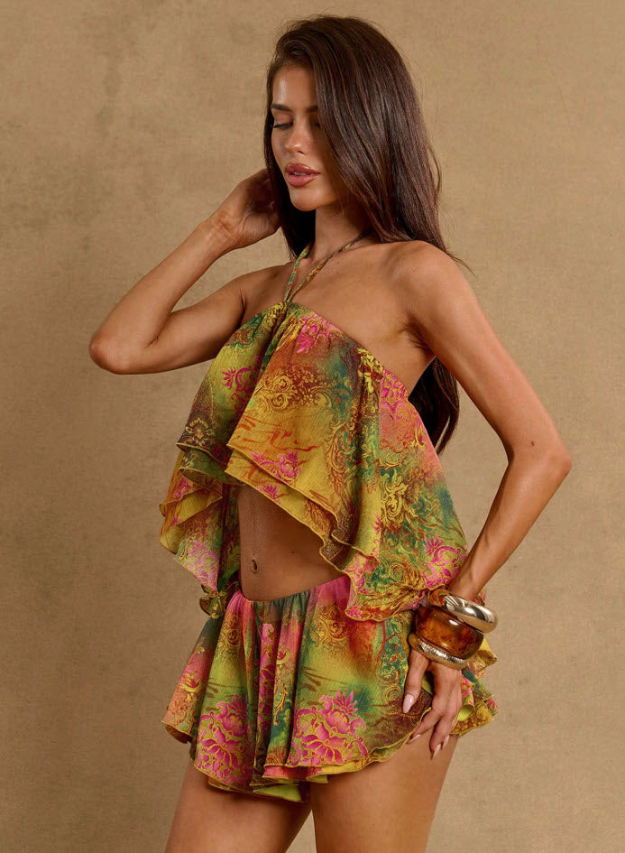 Vacation Print Jumpsuit - Paisley Print