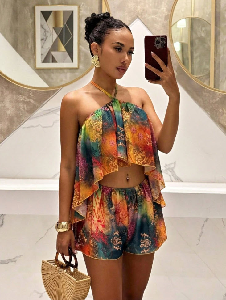 Chiffon Two-Piece Set - Orange