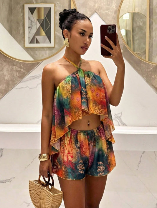 Chiffon Two-Piece Set - Orange