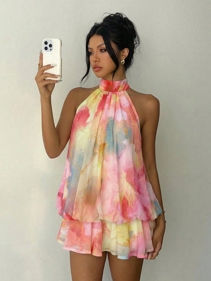Halter Tie Mini Dress - Cotton Candy