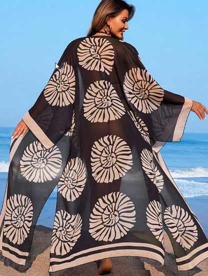 Long Sleeve Beach Cover Up - Black