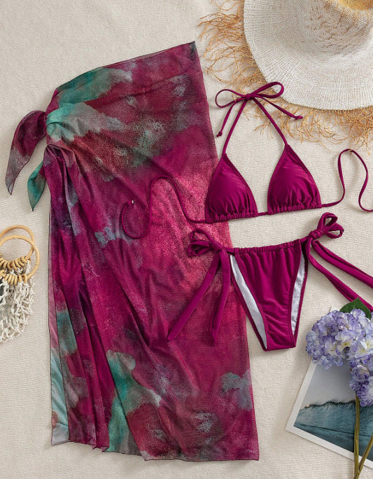 Tie Dye Escape 3-Piece Bikini Set - Red Violet
