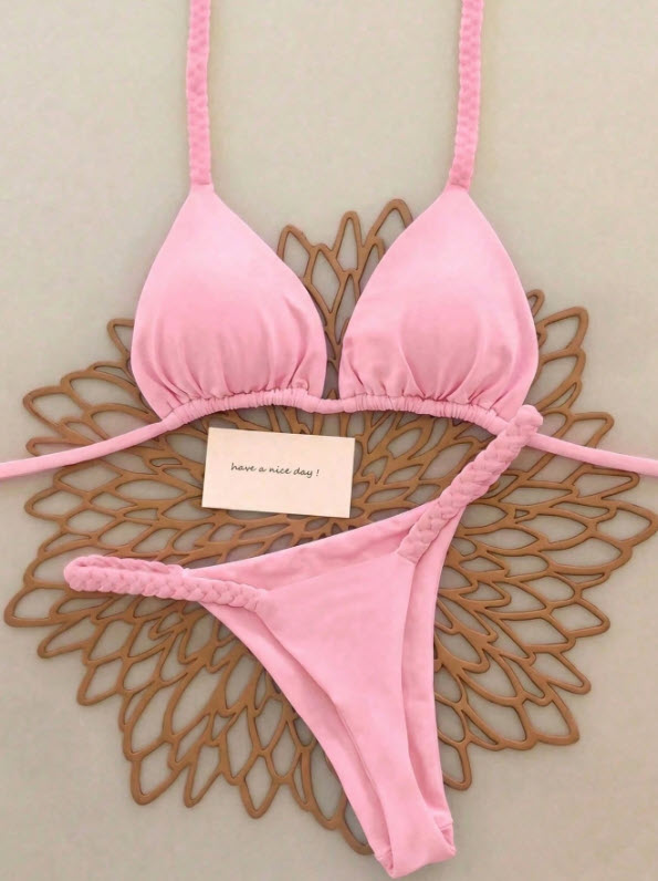 Coral Kiss Braided Bikini - Coral Pink