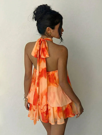 Halter Tie Mini Dress - Heatwave
