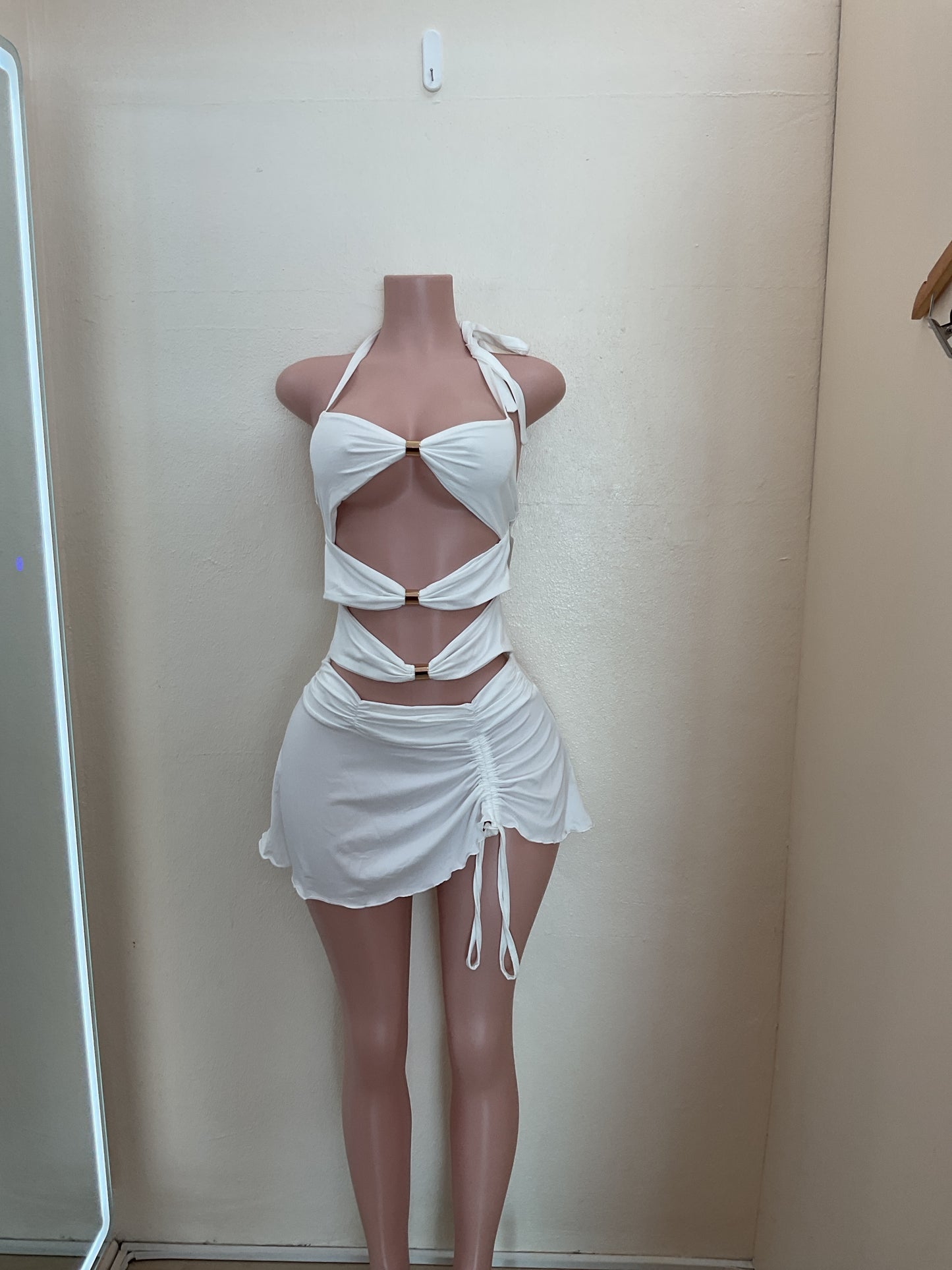 Pearl white cut-out cocktail Short Dress