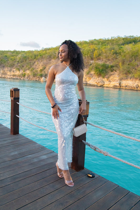 Dedication Sequin Maxi Dress White