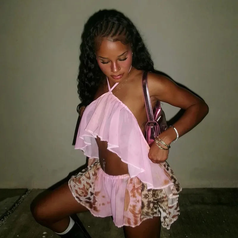 Pink Off Shoulder Shorts Set