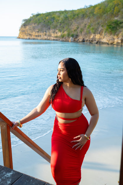 Two Piece Skirt Set - Red