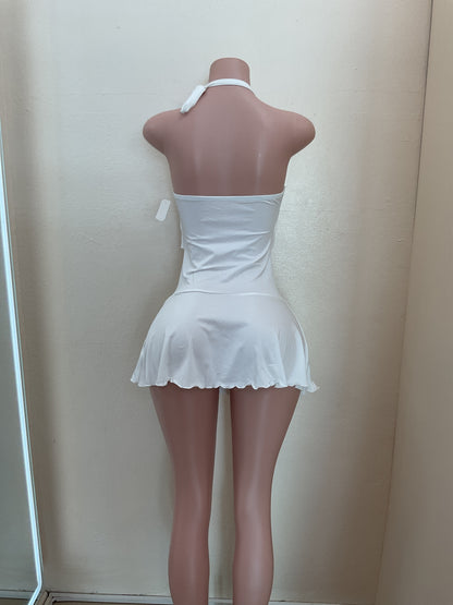 Pearl white cut-out cocktail Short Dress