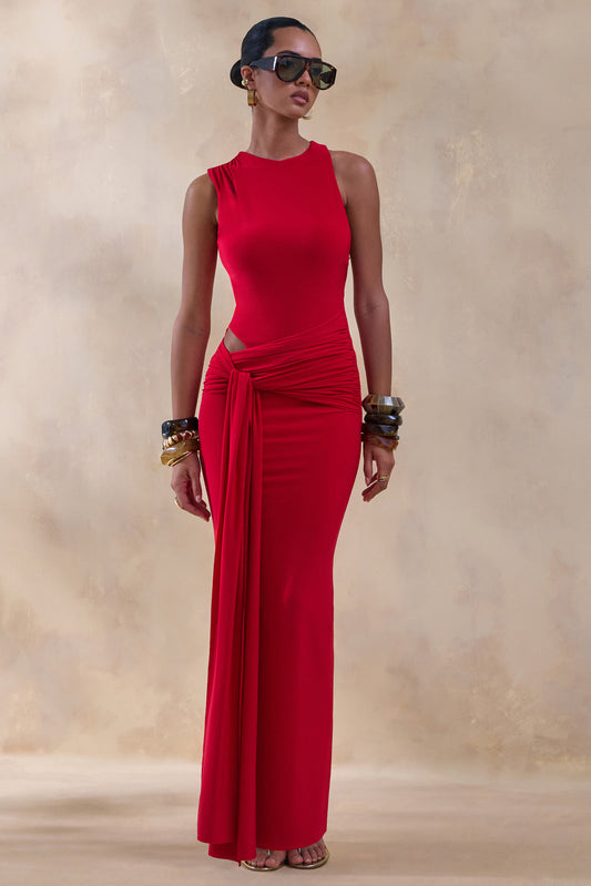 Formal Red Drape Maxi dress
